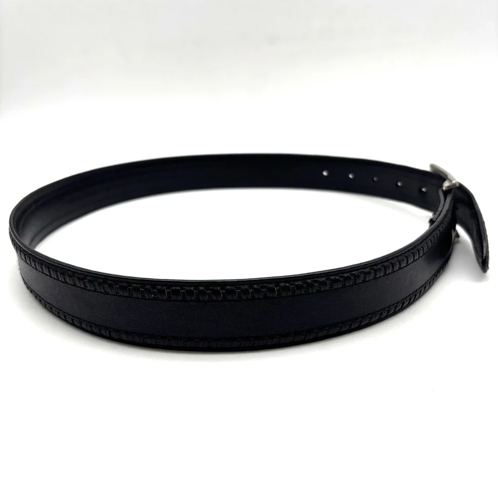 Bill Lavin Soft Collection 38461 Black Italian Calfskin Woven Trim Dress Belt 32